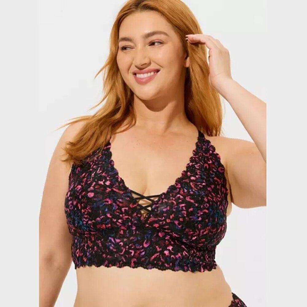 Torrid - XO Front Lace Bralette in Rainbow Leopard Rich Black